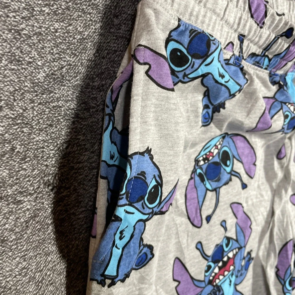 Disney Lilo & Stitch Pajama Pants Womens M Gray Character Print Lounge Pockets - Picture 3 of 9